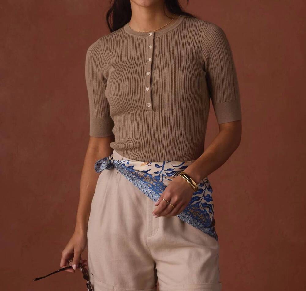NEW THE NORMAL BRAND coco henley sweater in taupe